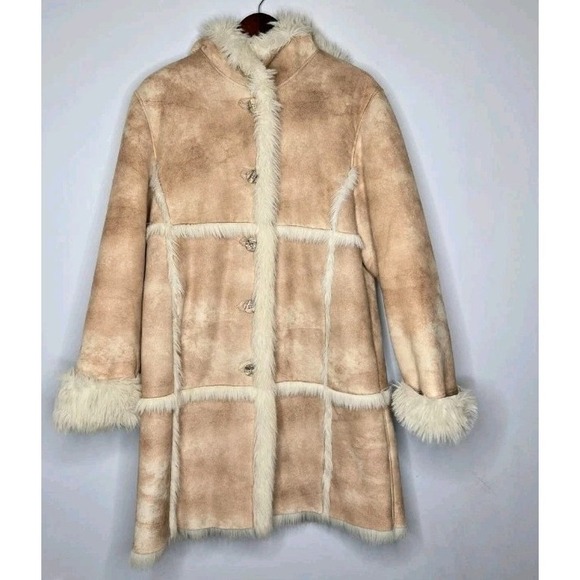 Nuage Jackets & Blazers - VTG 90's Y2K Penny Lane Coat L Brown Faux Suede Fur Hooded Buffy Friends